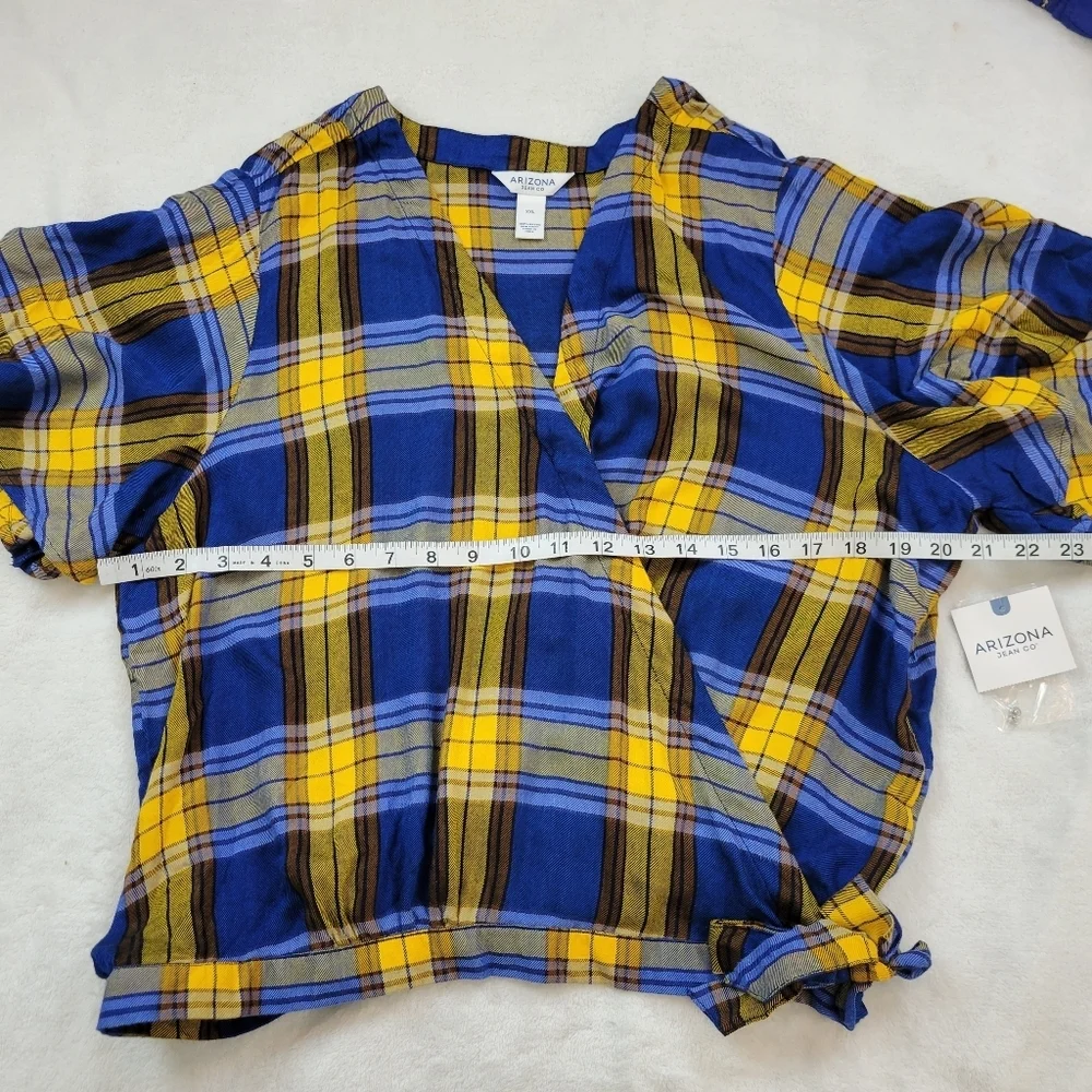Arizona Jean Co Yellow & Blue Plaid Wrap Tie Shirt xxl - Picture 7 of 9